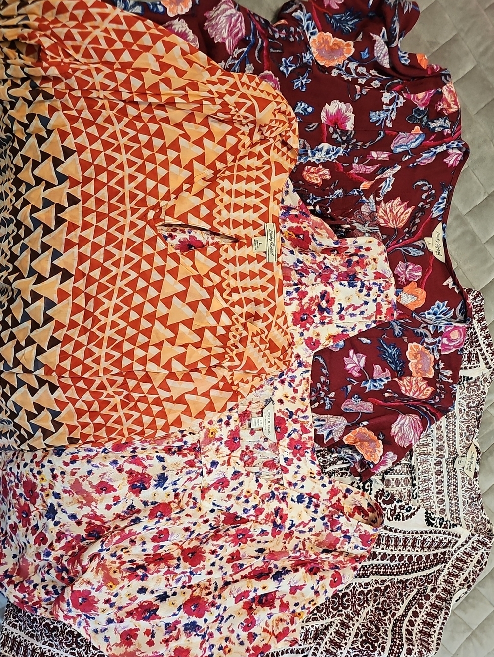 Boho Floral & Geometric Mixed Blouse Bundle - Rust, Peach, Burgundy